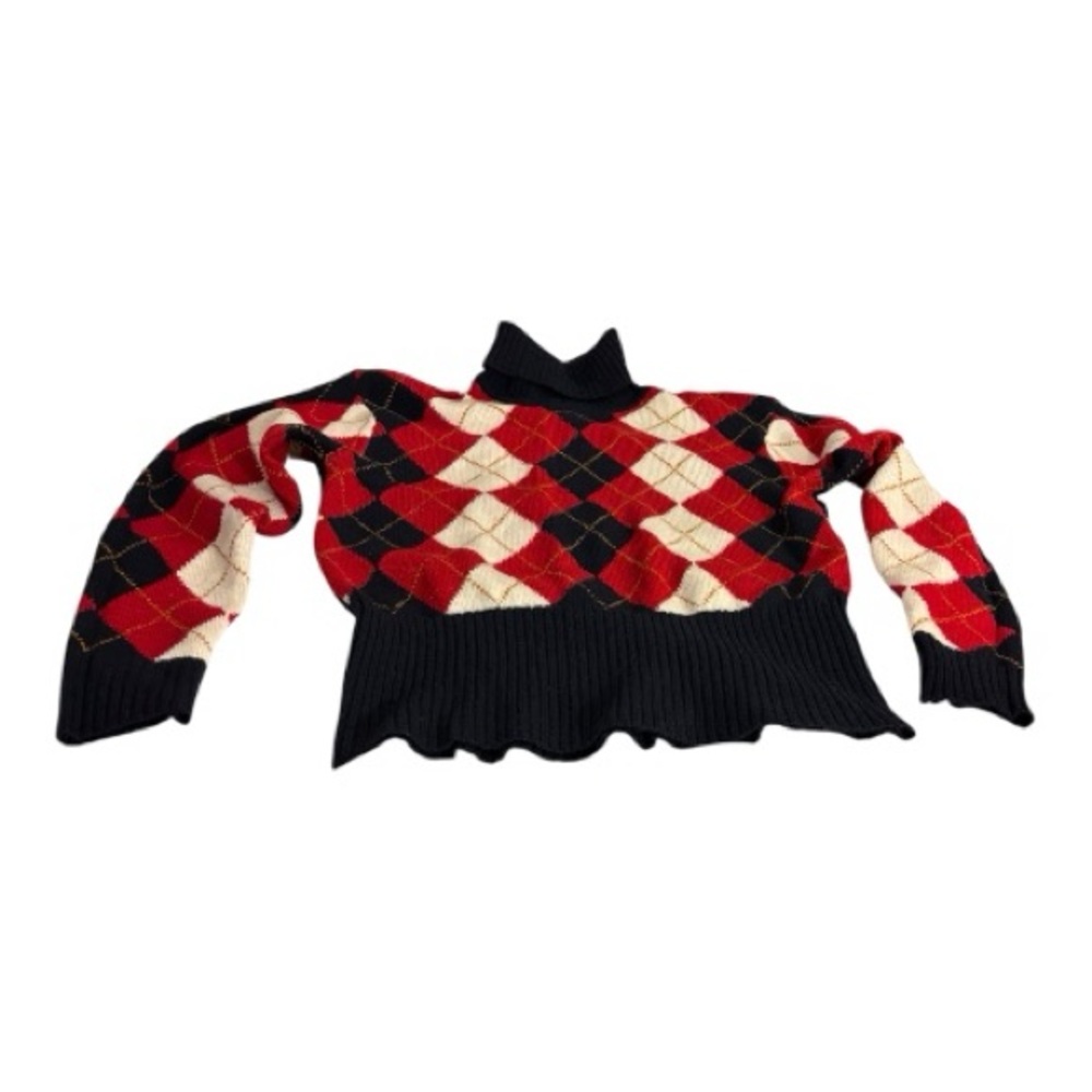 Jones New York Argyle Lambswool Turtleneck Wide Banded Academia Preppy Warm Cozy - Picture 4 of 10
